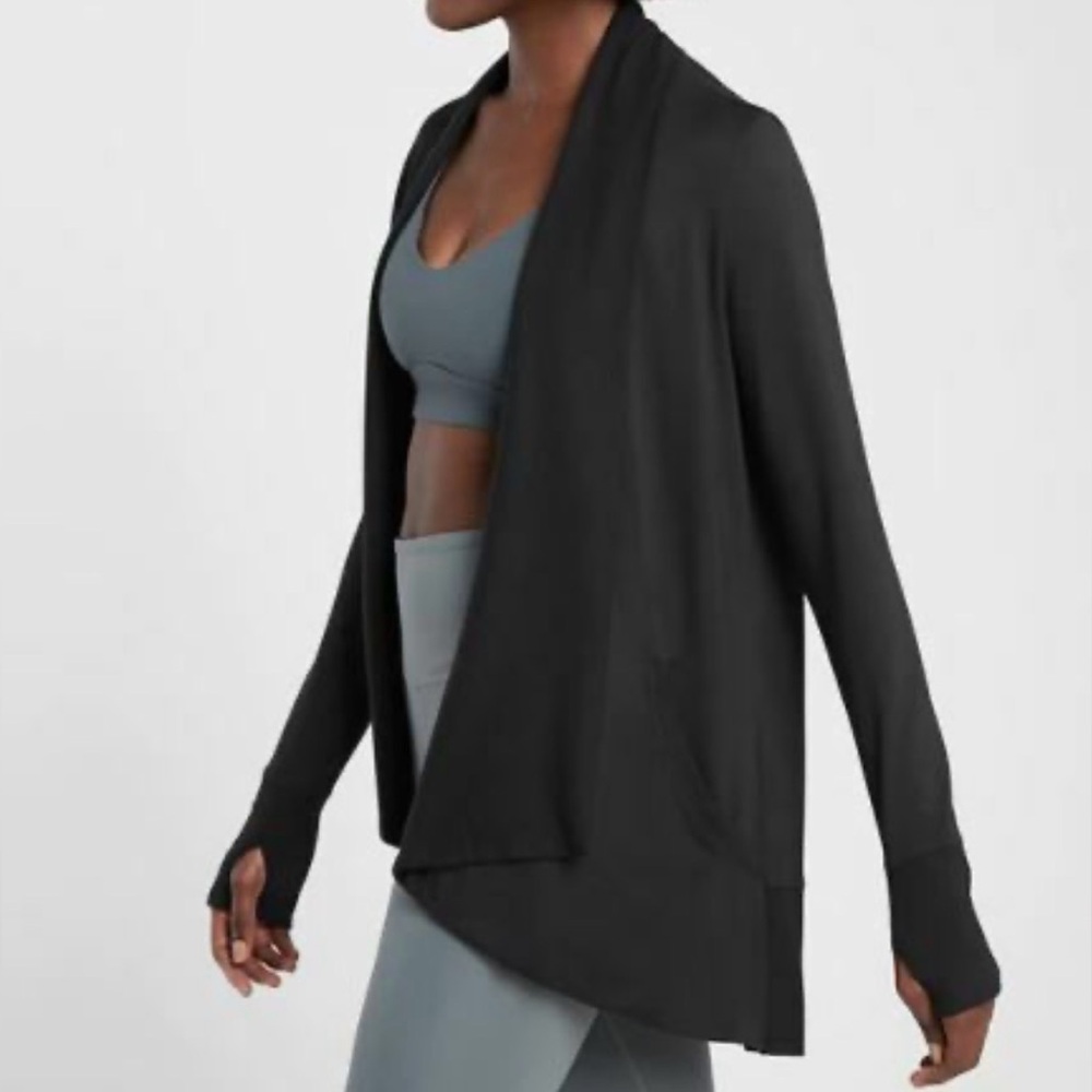 Athleta Ultra Soft Black Pranayama Open Front Restore Wrap Jacket Style Size M - Picture 2 of 6